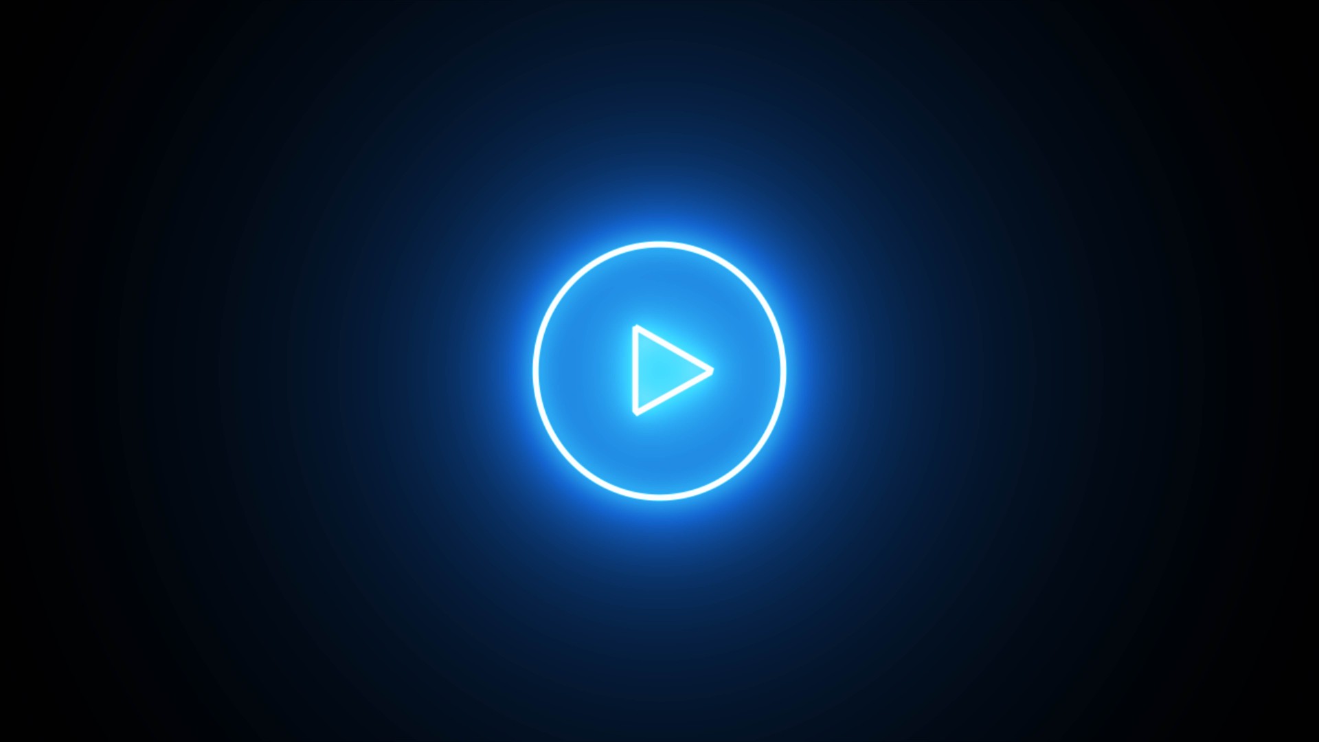 Neon Play button icon. 3d rendering. Press to play. Glowing blue color play button on black background. media player button, Neon glowing Play button sign.